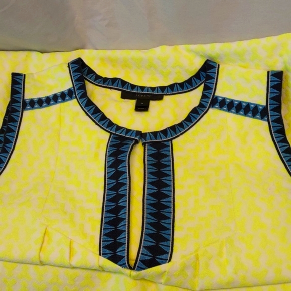 J Crew Neon Yellow and Deep Blue Geometric Print Midi Sheath Dress Size 2 EUC - Picture 7 of 16
